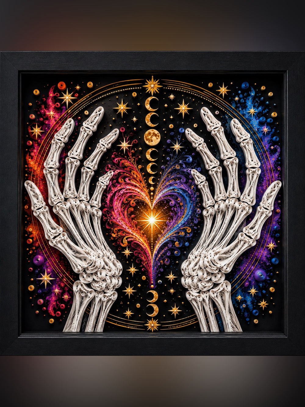 8x8 Black Framed Skeleton Hands Wall Art Print